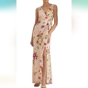 Ralph Lauren Women's Floral Crinkled Georgette Gown  Pink/Sage Multi Size 2